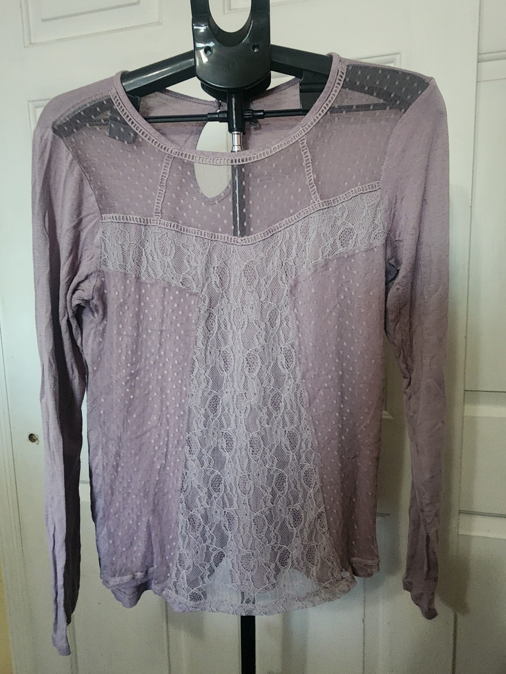 Vanity Y2K Fairy Grunge Lace Overlay Top Mauve Purple Mesh Yoke Blouse Large